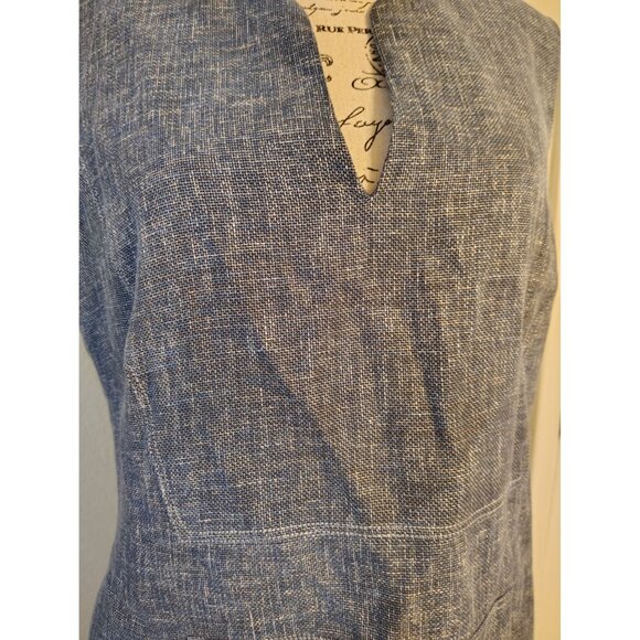 Lafayette 148 Blue Corn Color Linen Cotton Sheath Dress Sleeveless Size 8 V Neck - Picture 4 of 6